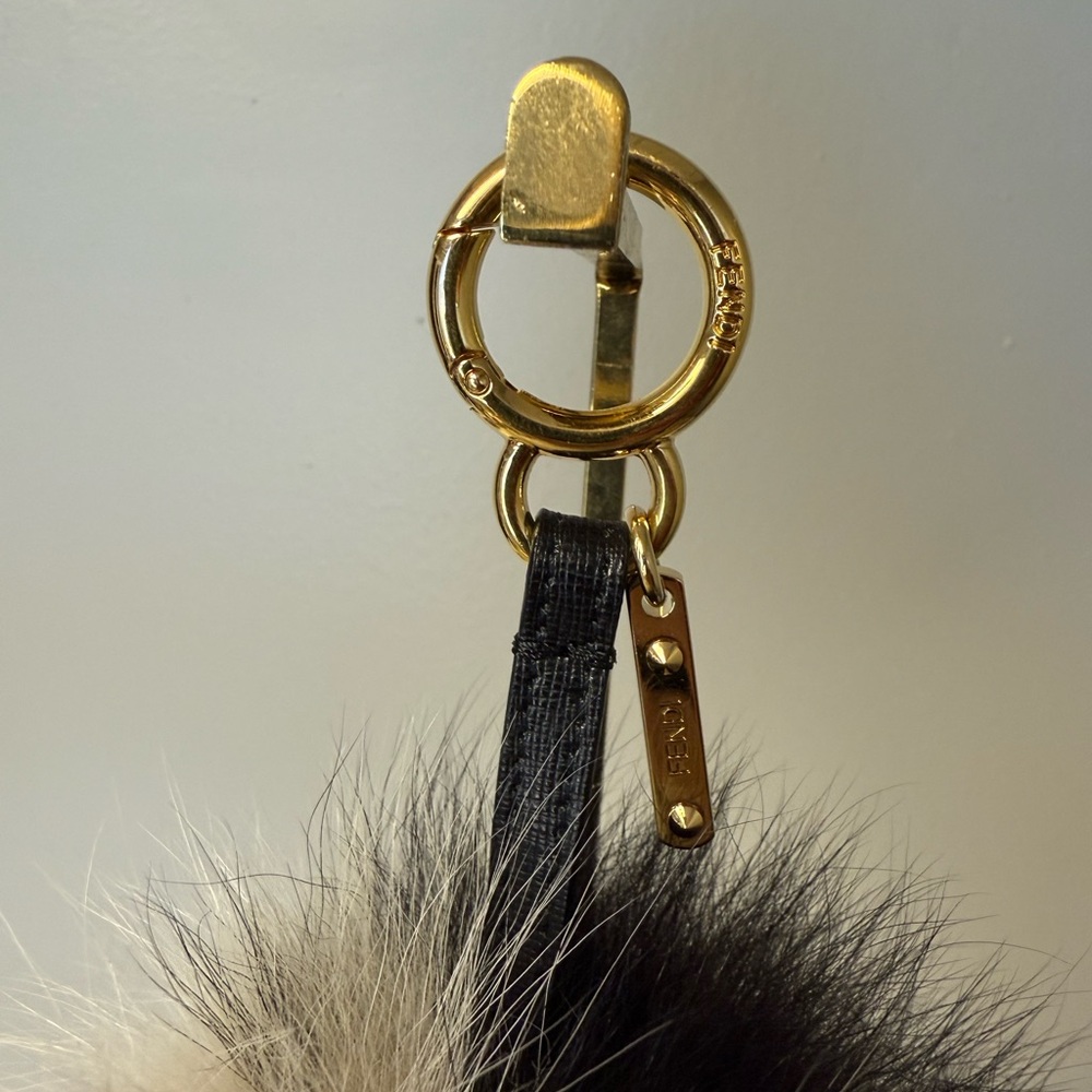 Fendi Silver & Black Fox Fur Bag Charm with Goldtone Hardware - Picture 3 of 6